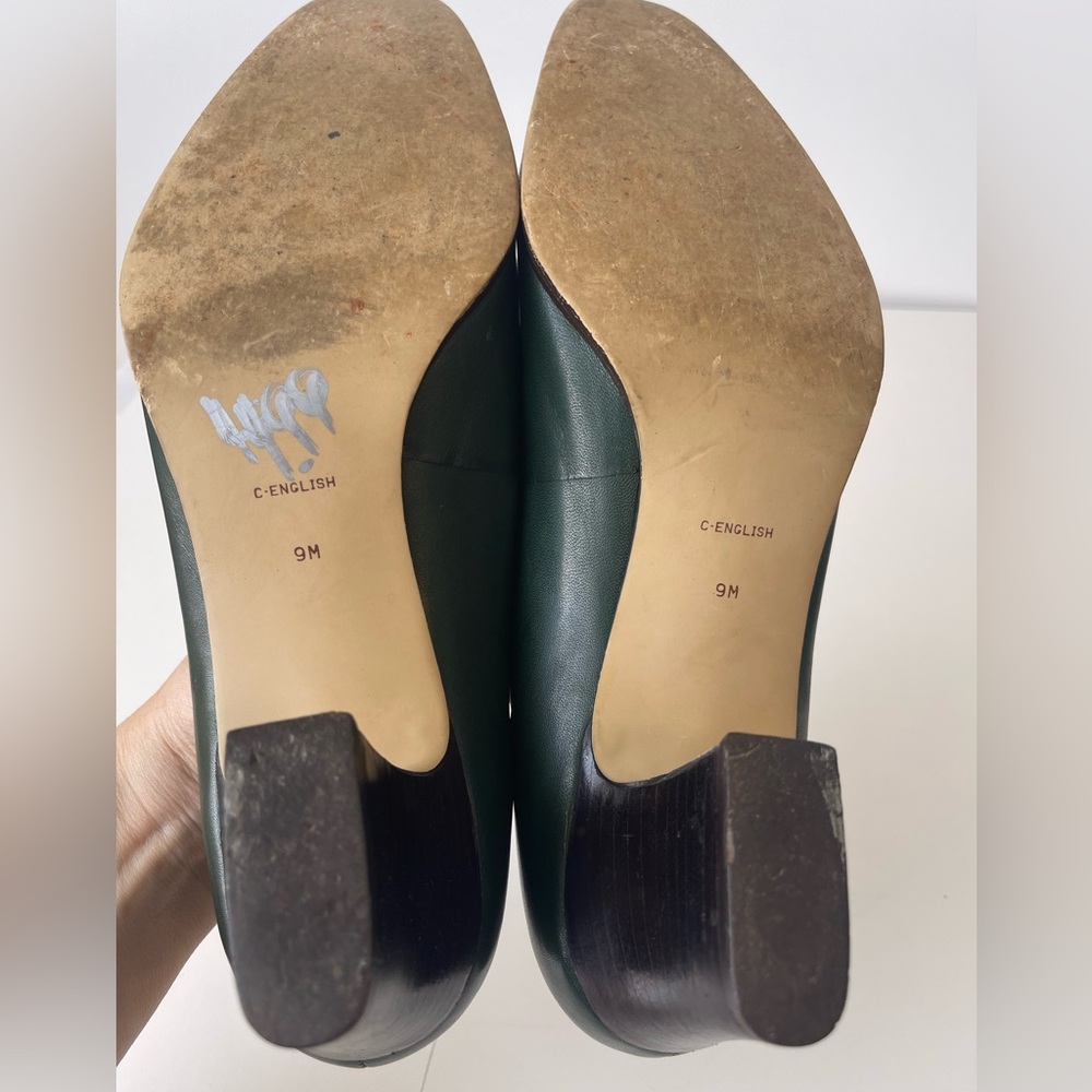 Forest Green Leather Vintage Pumps Vintage Shoes 9M - Picture 8 of 14